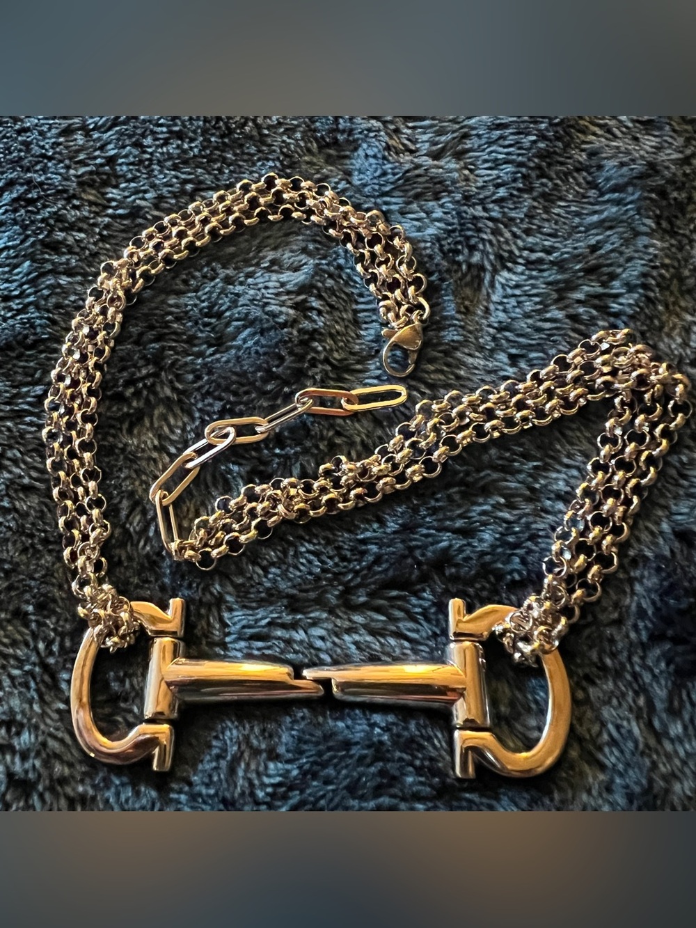 Custom Ferragamo Horsebit Hardware Necklace | Silver Multi-strand Chain 14-16” - Picture 4 of 9
